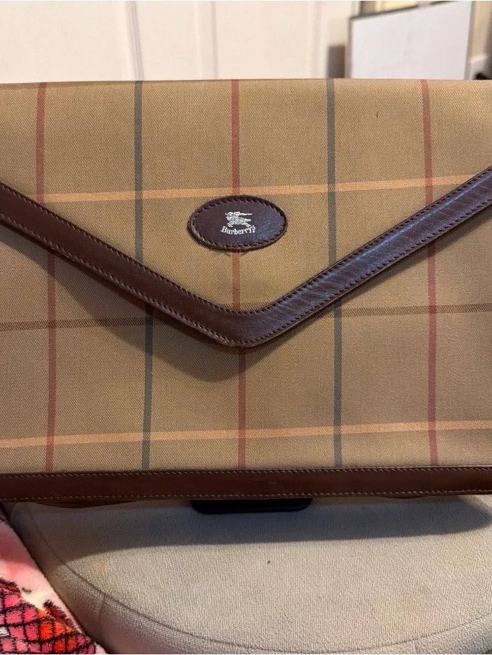 Burberry Tan Plaid Canvas and Brown Leather Messenger Bag